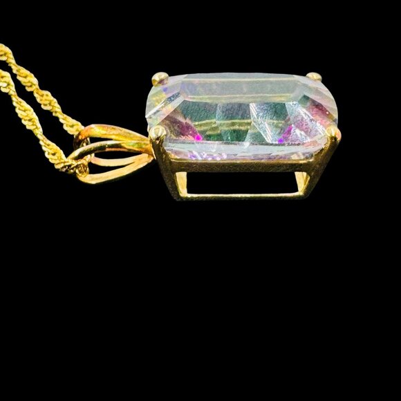 Vtg 14K Gold Mystic Topaz Pendant Necklace With Rope Chain Made In Croatia - Picture 5 of 16